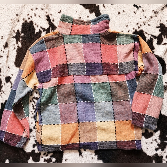 WOMEN'S 80'S/90'S PATCHWORK COWL NECK SWEATER - MULTI - Picture 4 of 5